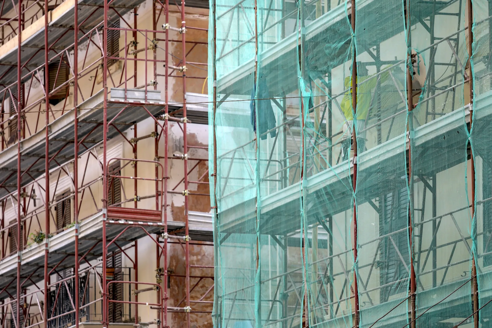 Scaffolding surrounding residential building&nbsp;sites in Rome, on Feb. 21.