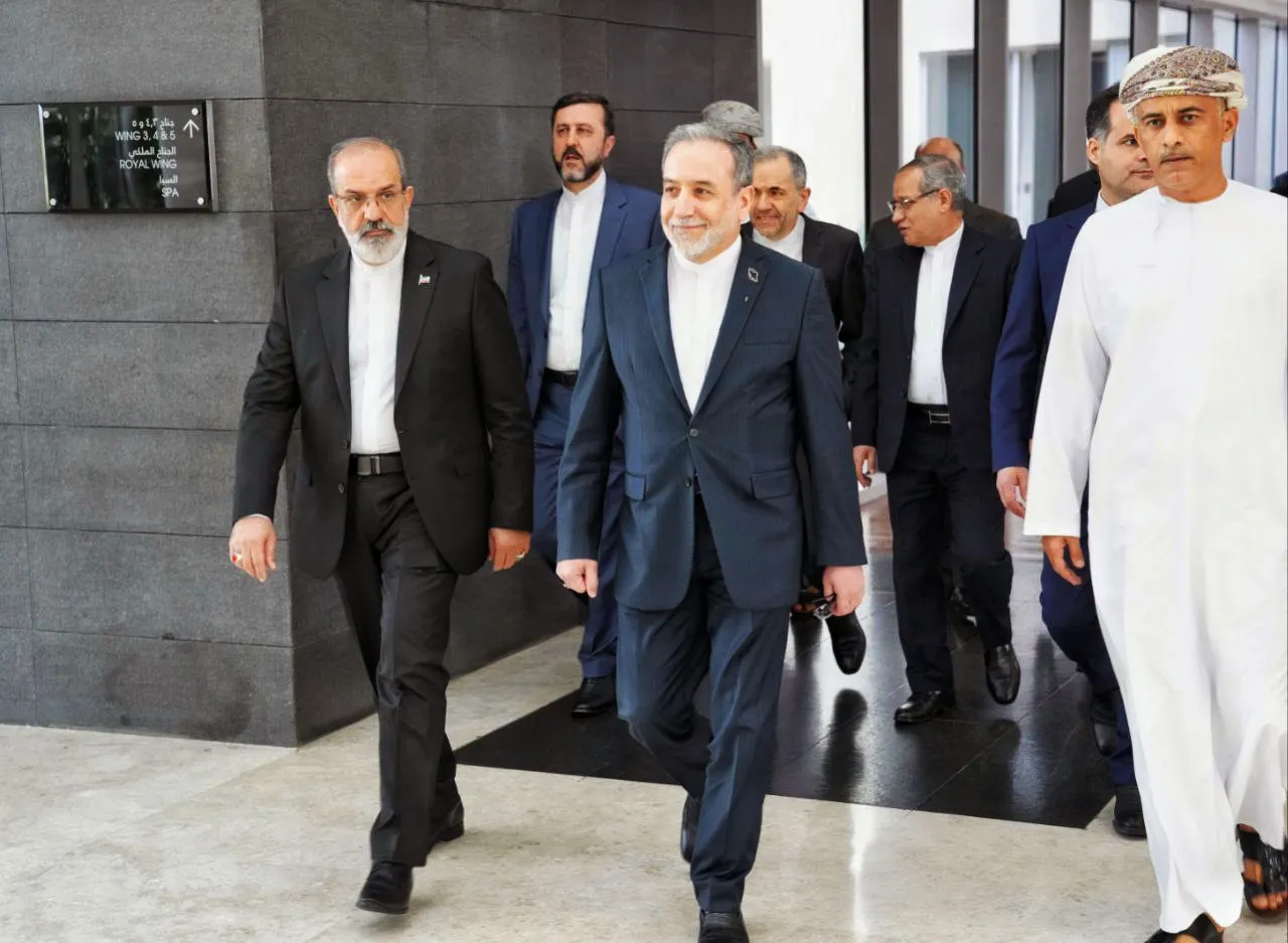 Iran&nbsp;Foreign Minister Abbas Araghchi, center, in Muscat, Oman, on Feb. 6.