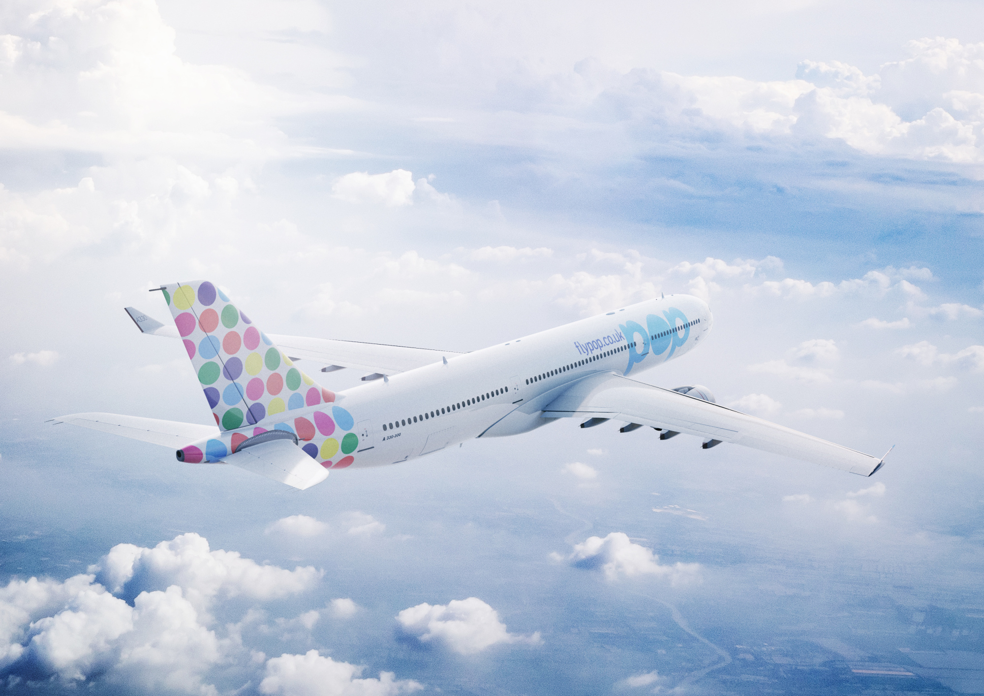 An artist's impression showing the livery of POP Airline.
