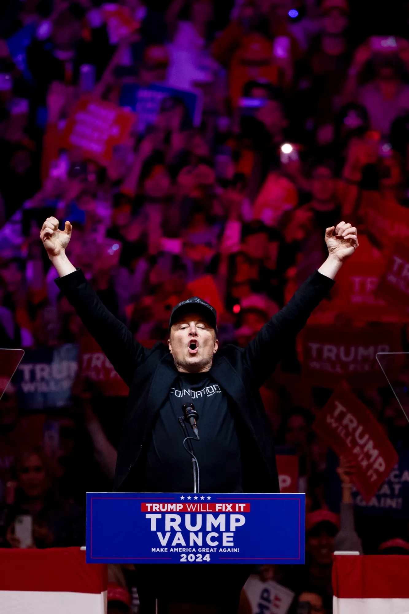 Elon Musk during a campaign event with former US President Donald Trump, not pictured, at Madison Square Garden in New York.