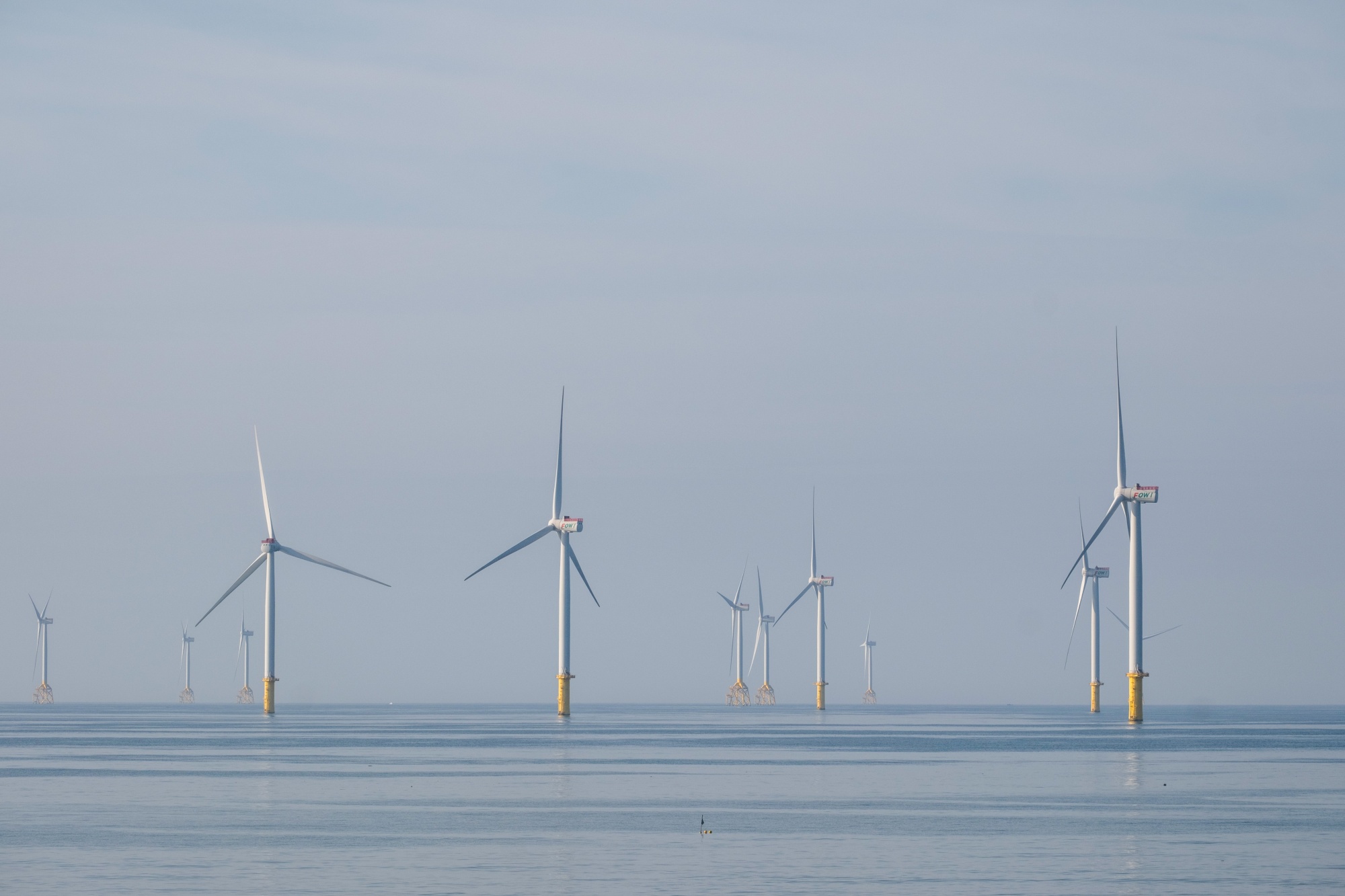 Offshore wind turbines.