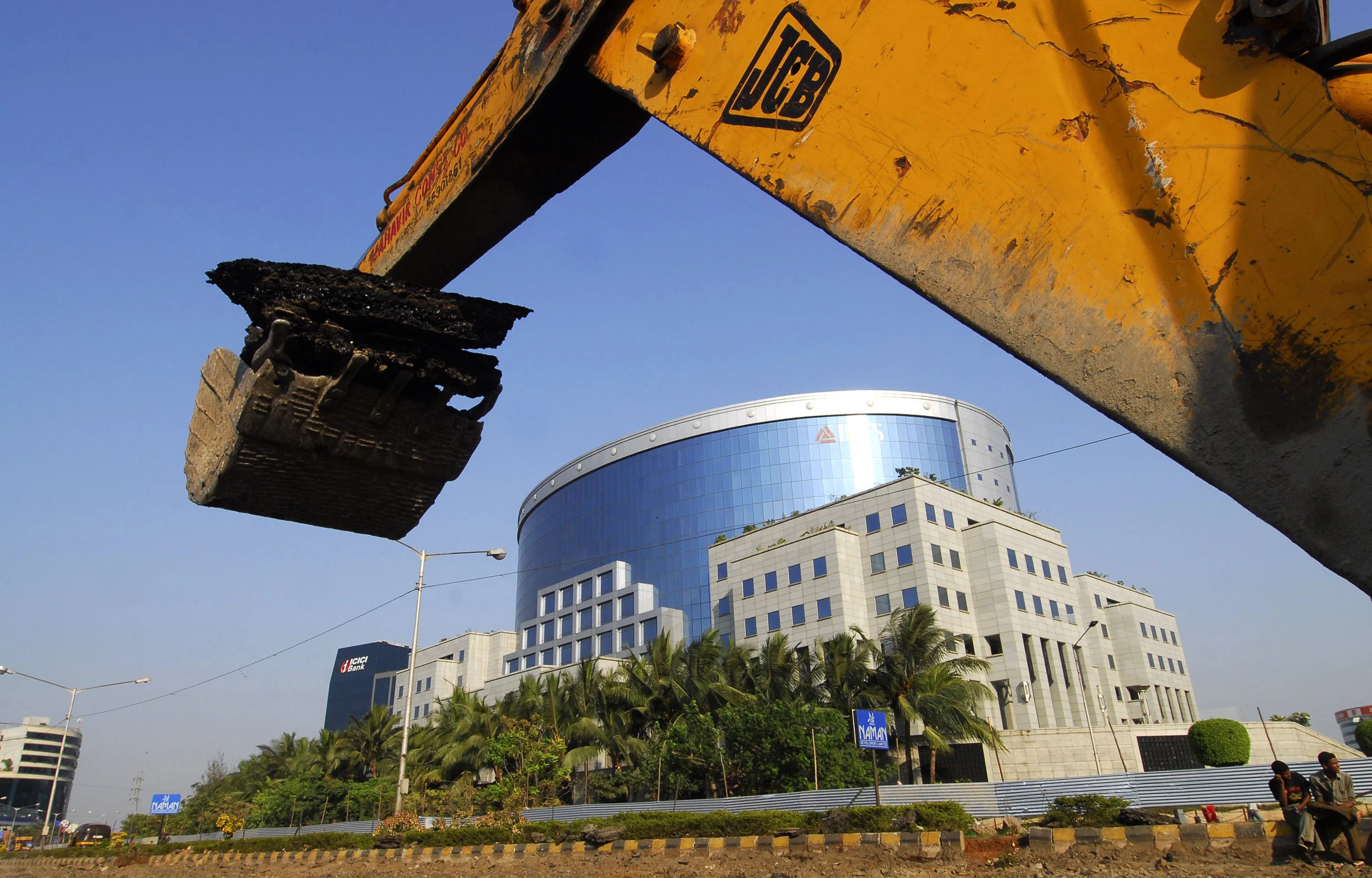 Road construction takes place near the IL&FS building, one of India's leading infrastructure-development and finance companies, in Mumbai, India.