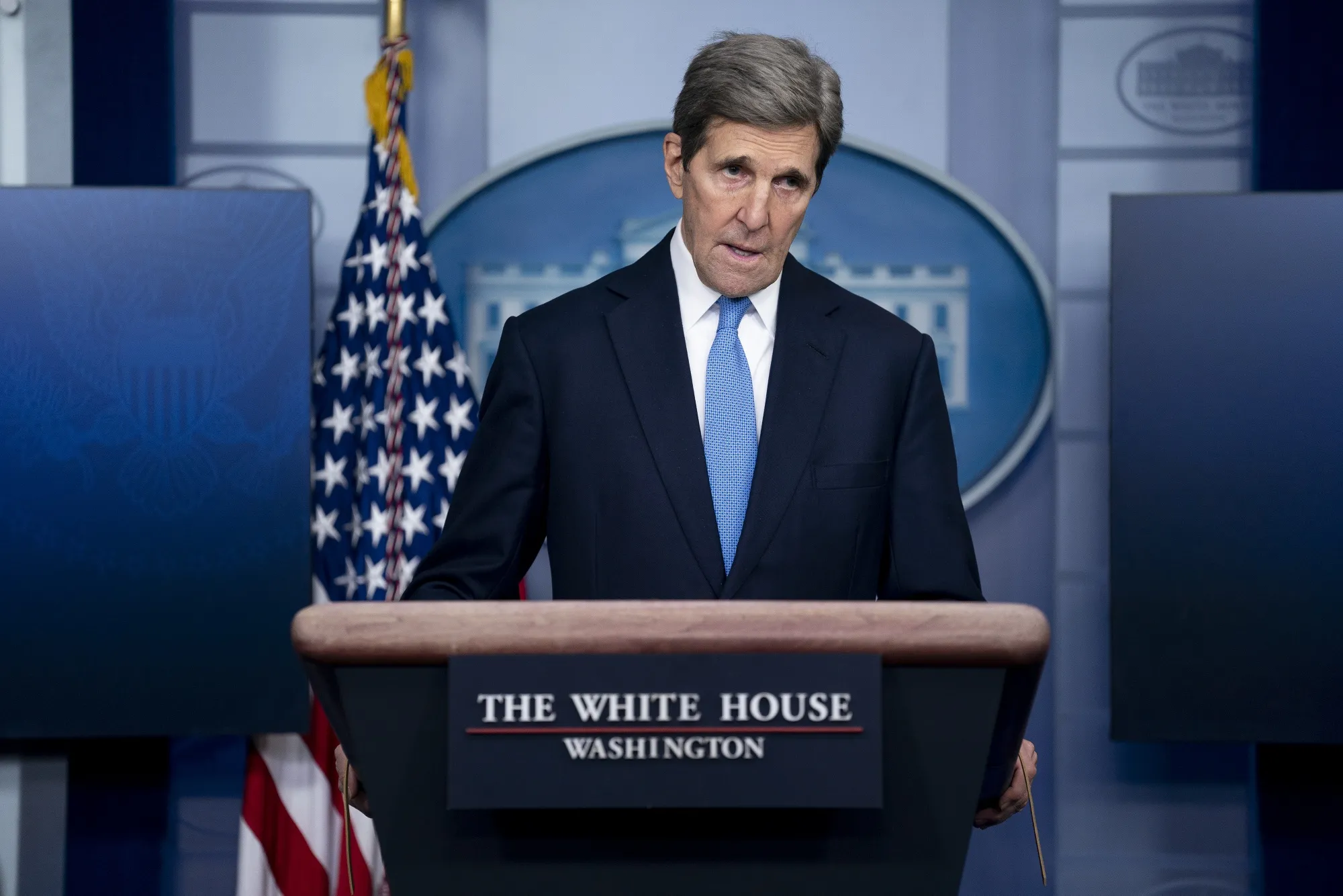 John Kerry, special presidential envoy for climate, speaks during a news conference at the White House in Washington on Jan. 27, 2021.