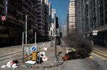 Debris burn in the Sai Wan Ho district of Hong Kong on Nov. 11.