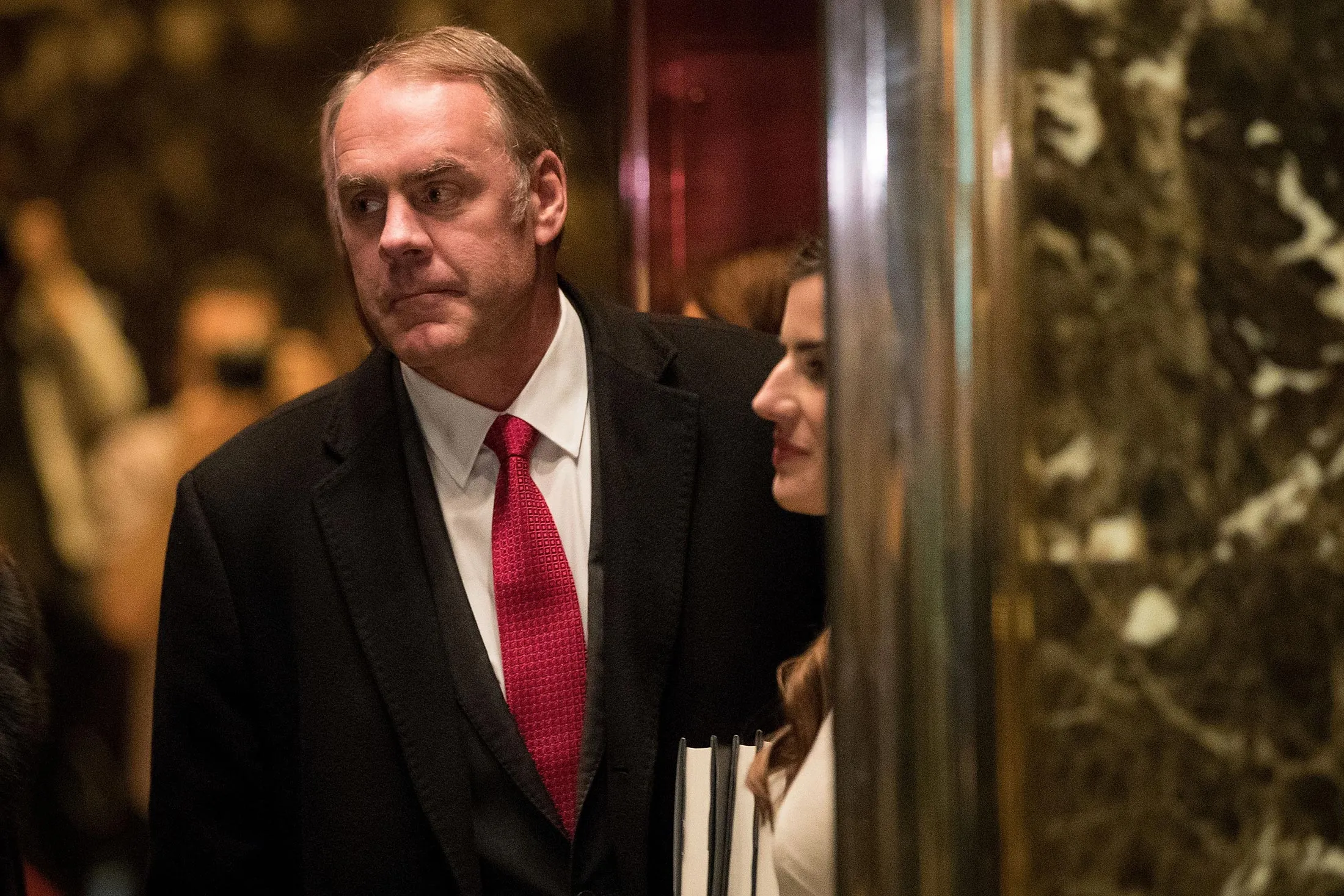 U.S. Rep. Ryan Zinke (R-MT) arrives at Trump Tower, Dec. 12, 2016 in New York City.

