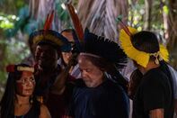 Luiz Inacio Lula da Silva meets an indigenous community at Parque dos Igarapes in Belem, capital of Para state, on Sept. 2