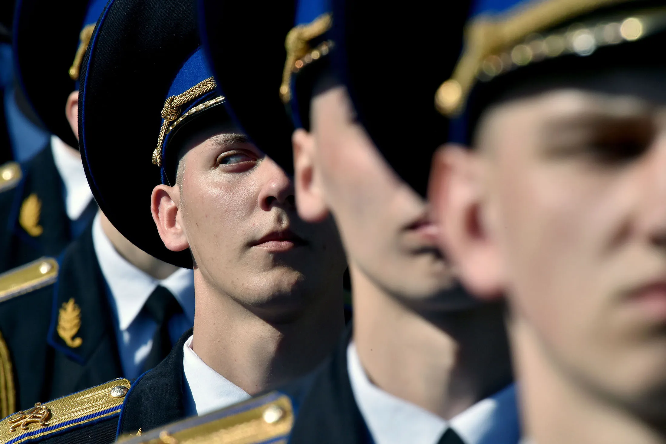 Russian servicemen at Red Square before the start of a parade in Moscow, on May 9, 2016.
