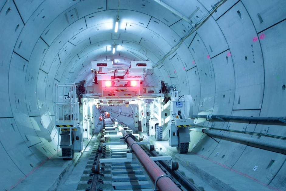A multi-purpose gantry inside the Crossrail Thames Tunnel.
