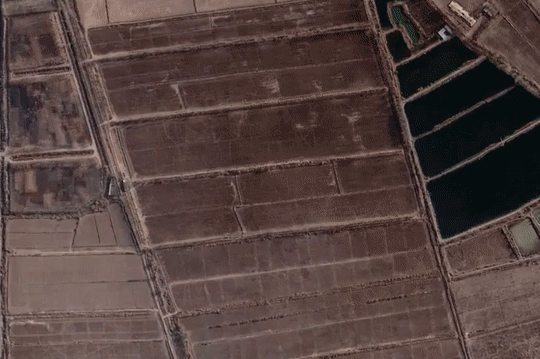 Satellite images of a camp that opened in January in Kashgar, shown here during its construction from 2019 to 2020, according to ASPI.