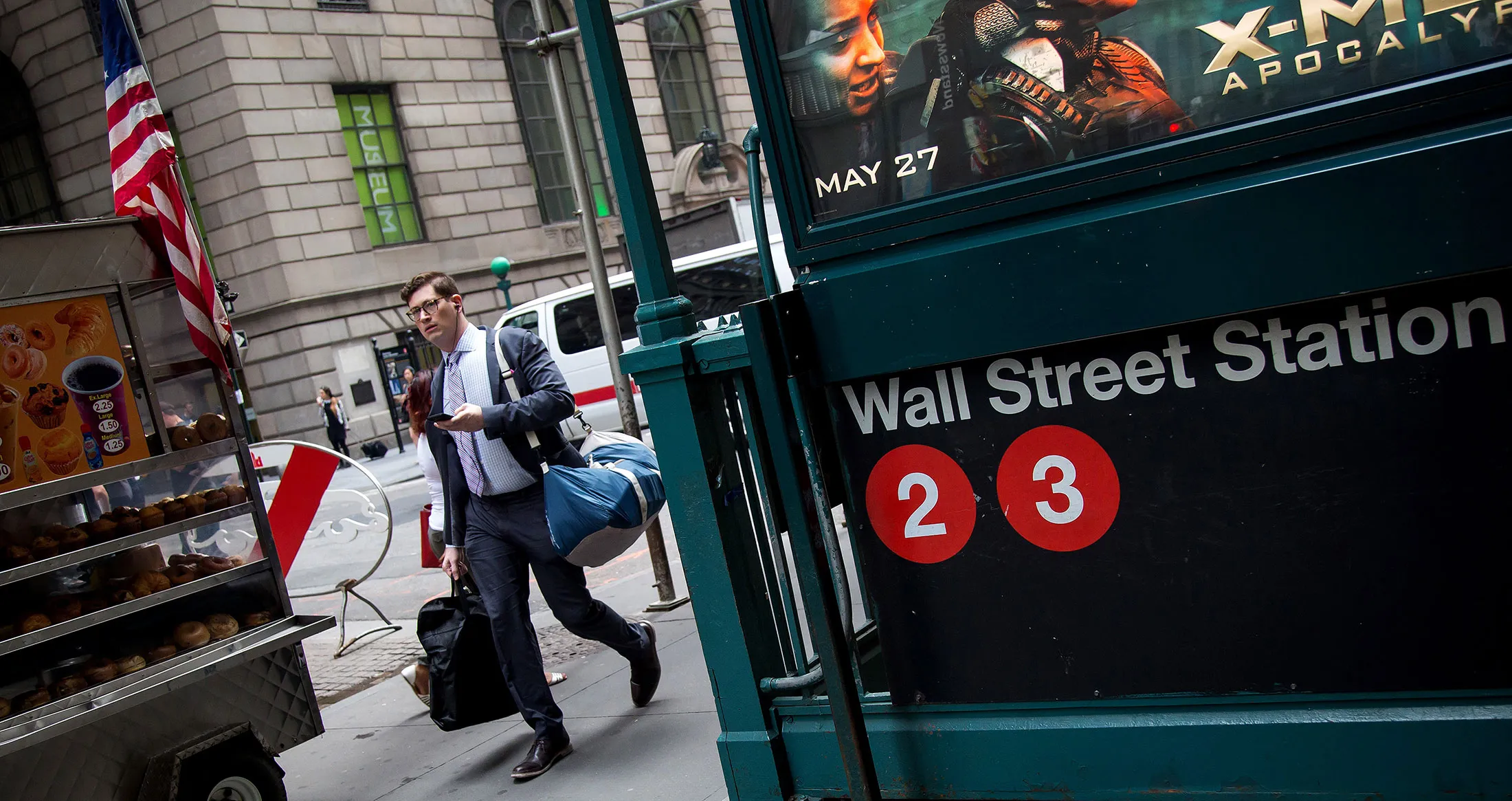 The Wall Street subway station in New York.
