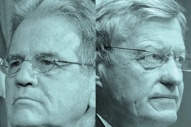 Senator Tom Coburn (left): "The fund is going bankrupt. ... What are we going to do?" Senator Max Baucus: "There are other things that are more imminent"