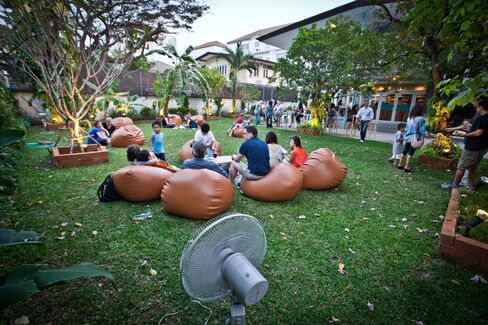 The family-friendly outdoor area of Mikkeller Bar Bangkok.