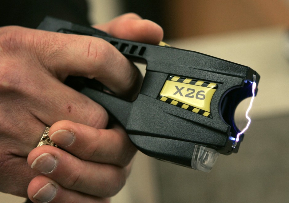 A Taser X26 stun gun is displayed at the Oakland County Sheriff's office in Pontiac, Michigan, on Tuesday, Dec. 12, 2006.