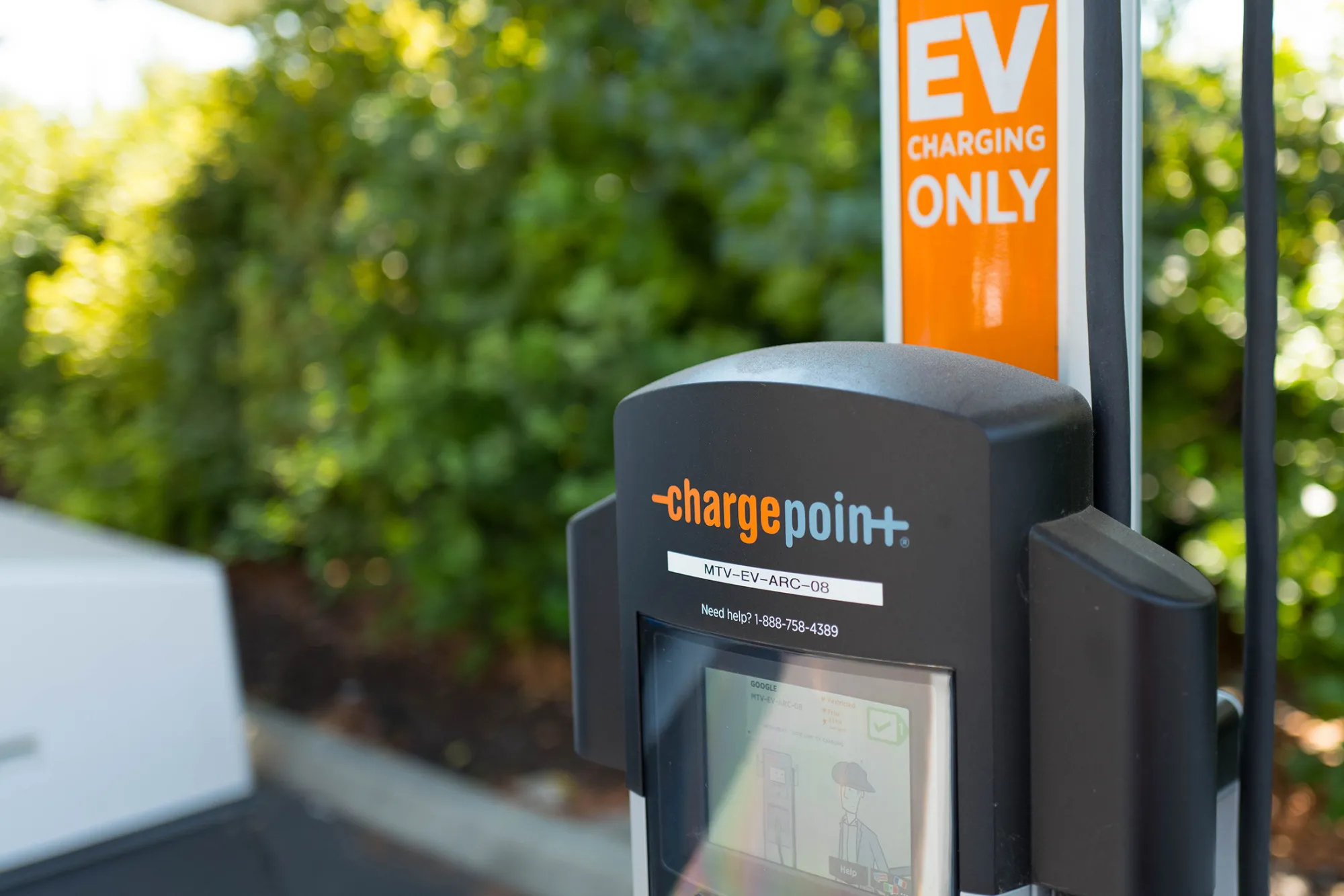 A Chargepoint electric vehicle charger in Mountain View, California, Aug. 24, 2016.
