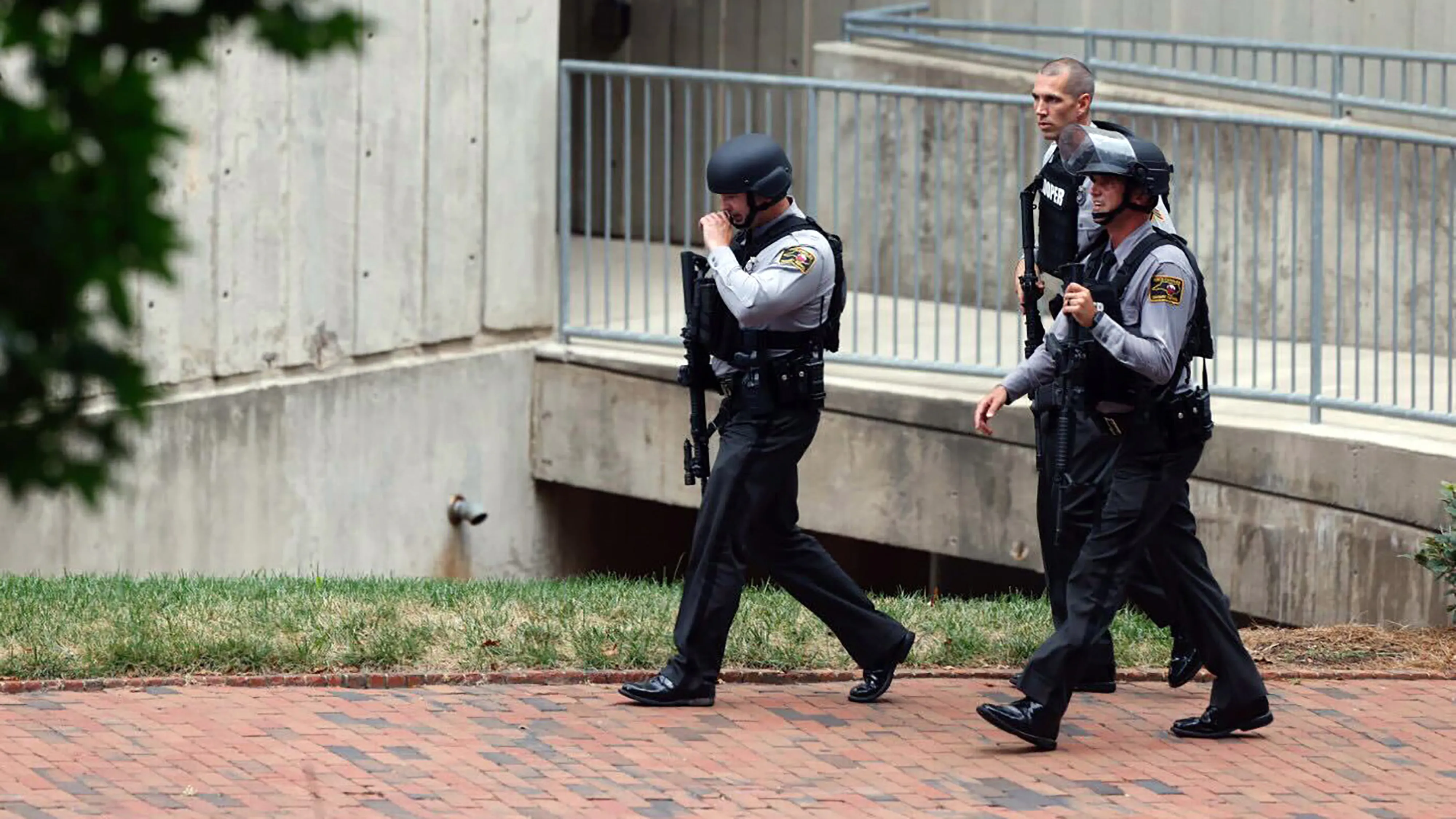 Troopers&nbsp;&nbsp;on the campus of the University of North Carolina in Chapel Hill, North Carolina, on Aug. 28.