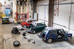 Classic vehicles at the Mini Recharged facility.