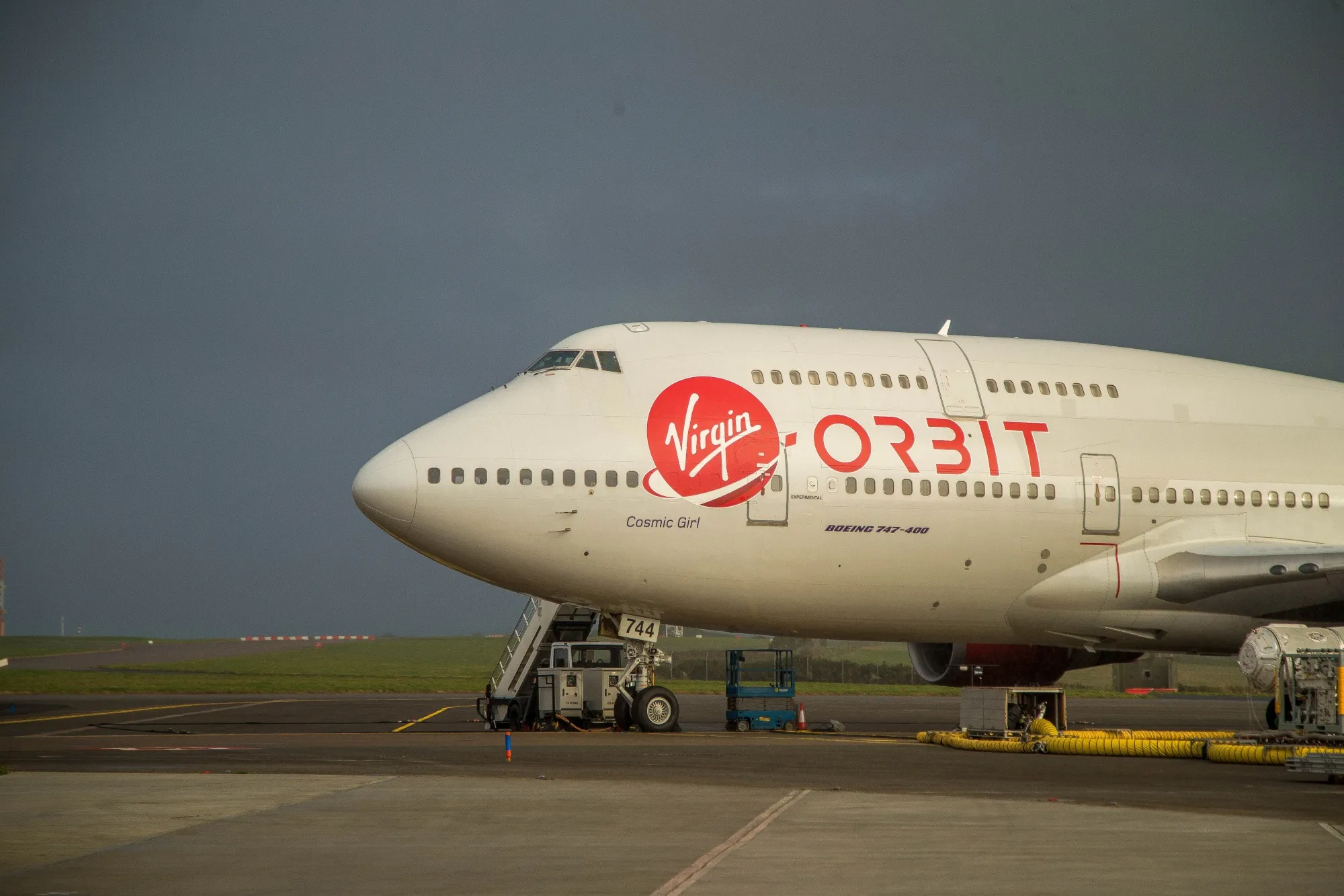 The Virgin Orbit ‘Cosmic Girl’ Boeing 747 launch aircraft.