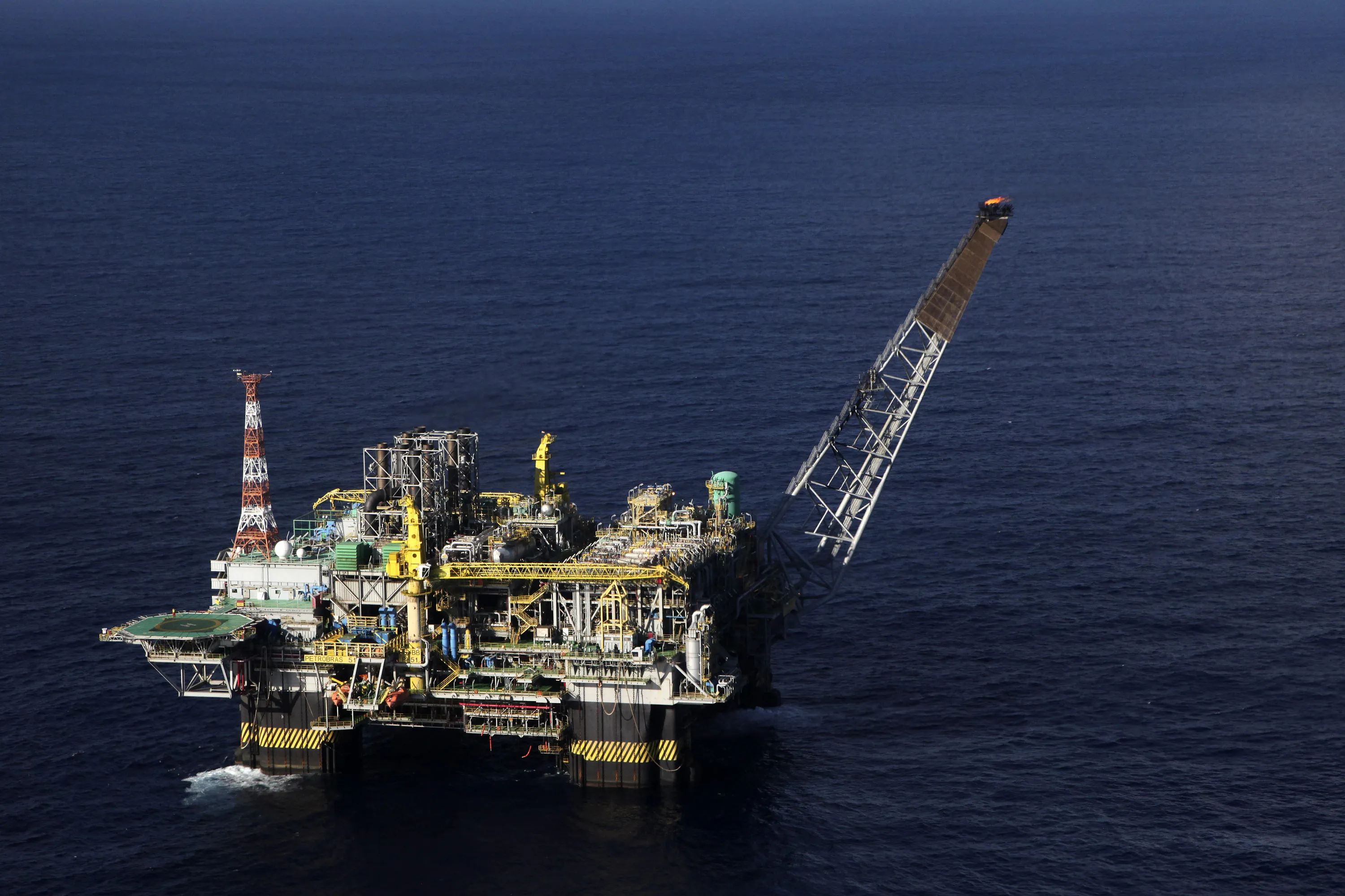 An oil platform off the coast of Brazil in the Atlantic Ocean.