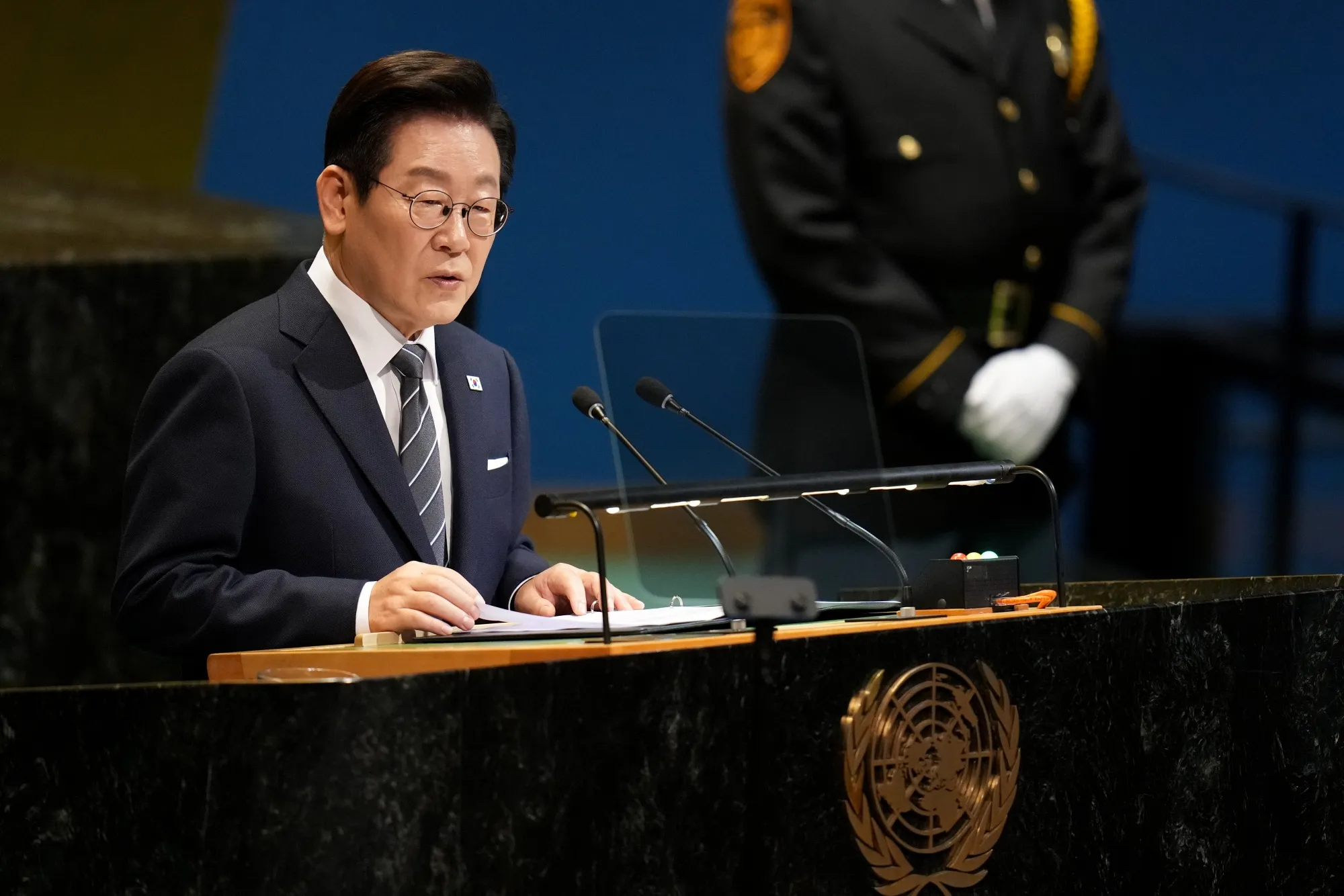 South Korean President Lee Jae Myung during the United Nations General Assembly (UNGA) in New York on&nbsp;Sept. 23.