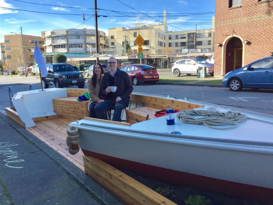 Seattle's Mighty-O Parklet now sails on a sea of asphalt. 