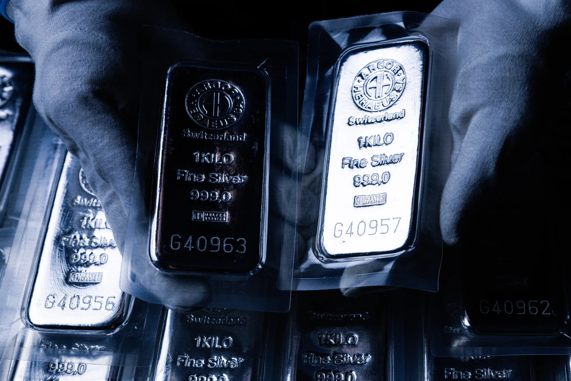 One kilogram silver bars at Conclude Zrt bullion dealer arranged in Budapest, Hungary, on Thursday, Jan. 22, 2026. Gold closed in on $5,000 an ounce, with geopolitical risks and renewed threats to the Federal Reserve’s independence supporting a record-breaking rally.