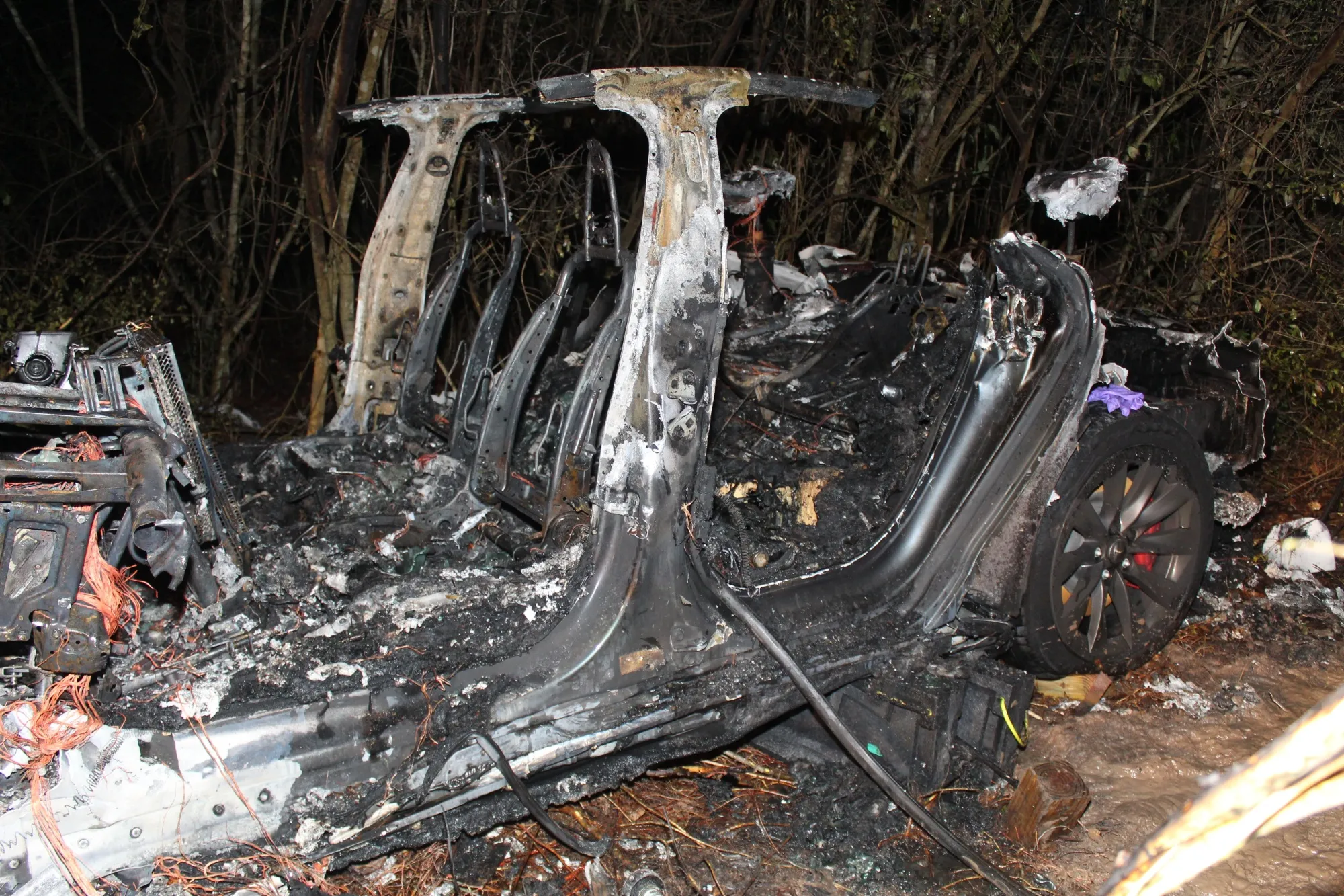 A Tesla Model S after a fatal crash that killed two people in Spring, Texas, on April 17.