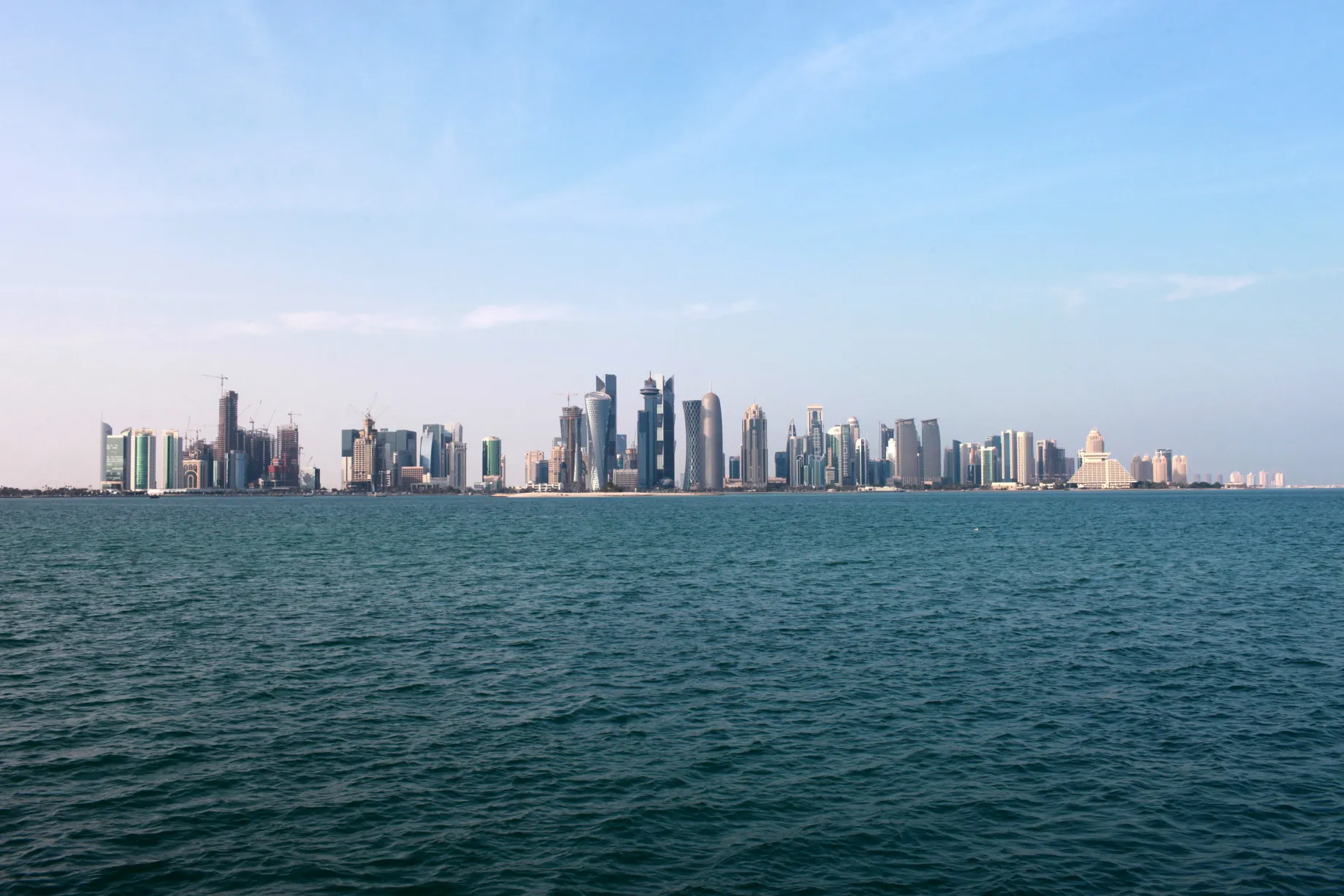 City skyscrapers stand on the skyline in Doha, Qatar.&nbsp;