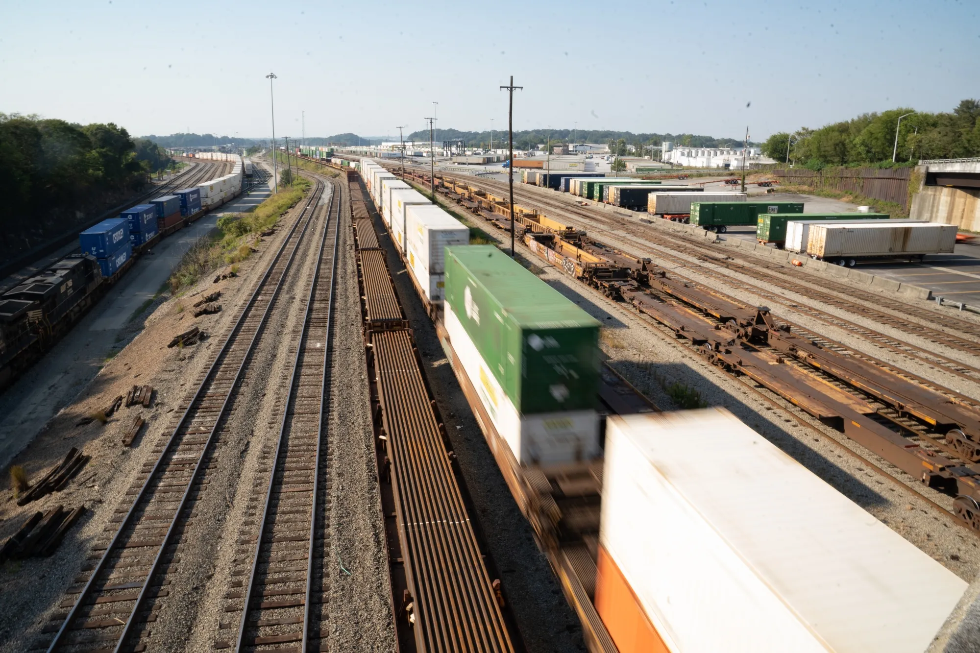 Trains at the Norfolk Southern Inman rail yard in Atlanta, Georgia.