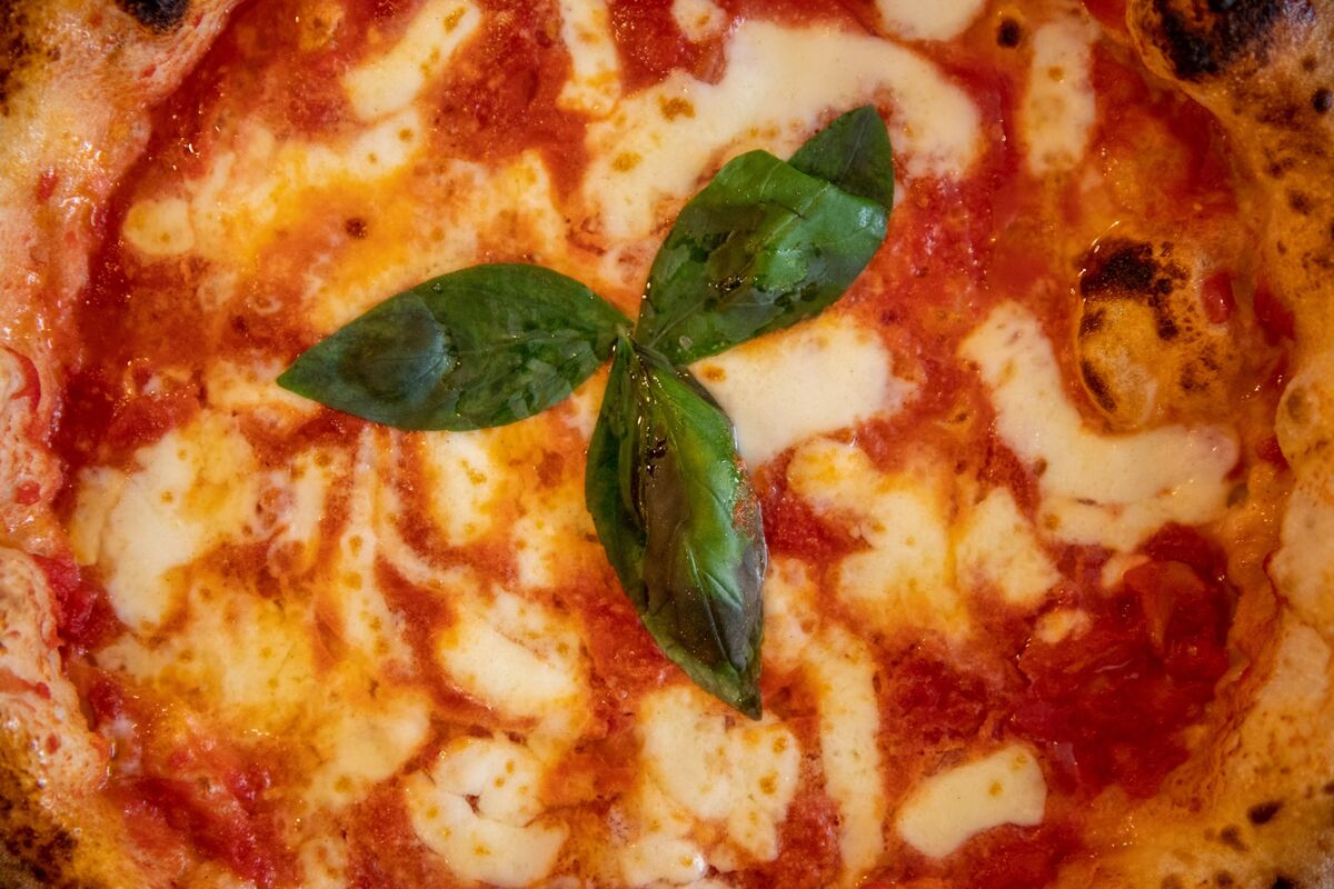 Pizza Margarita Top View To Naples City Italy Stock Photo