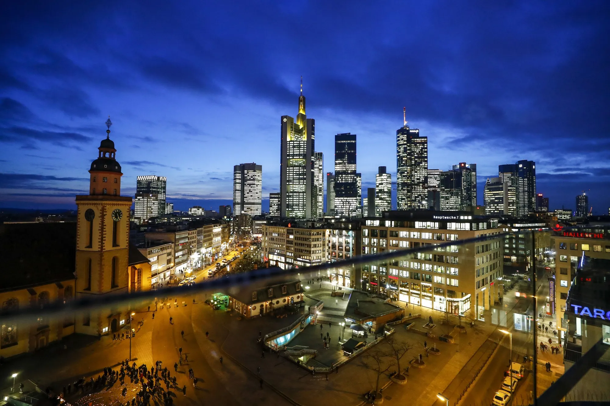 Skyscrapers stand in the financial district&nbsp;in Frankfurt.