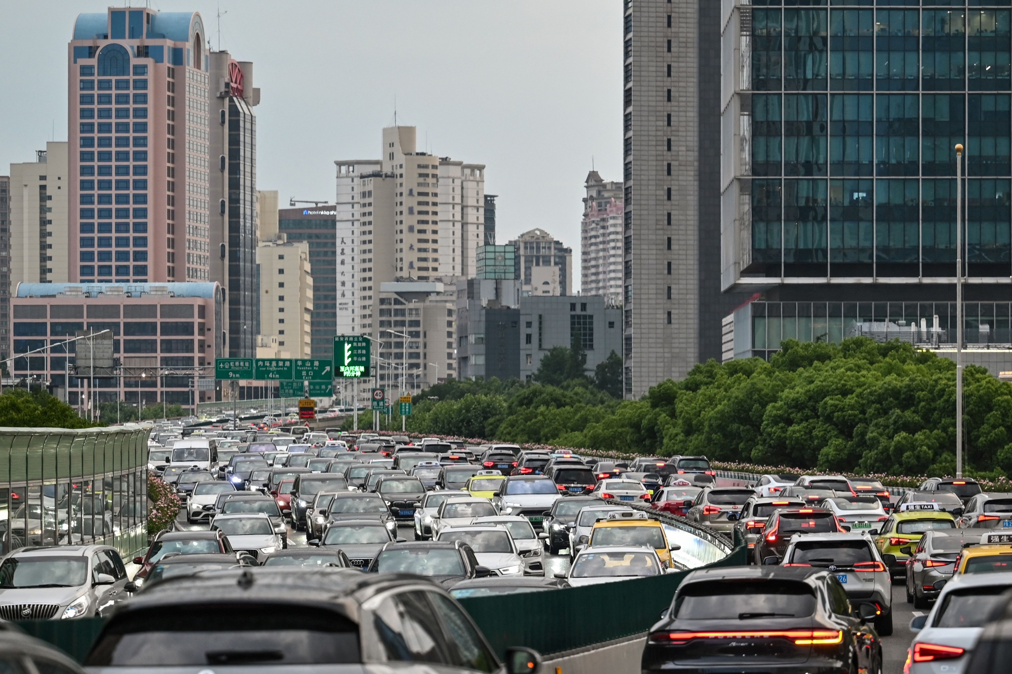 Heavy traffic on a Shanghai highway in June.