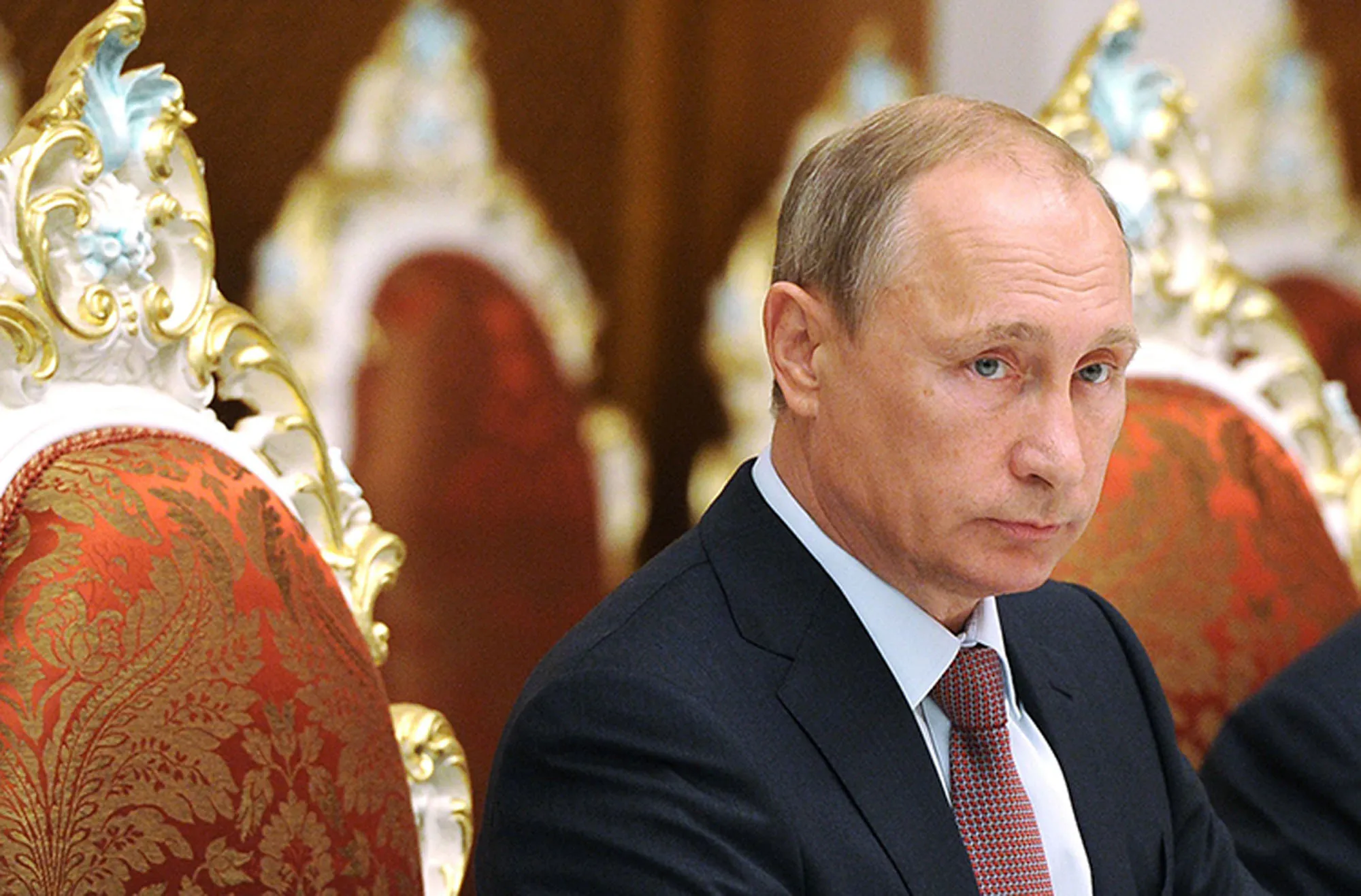 Russian President Vladimir Putin attends a meeting in Dushanbe. Photographer: Mikhail Klimentyev/AFP/Getty Images
