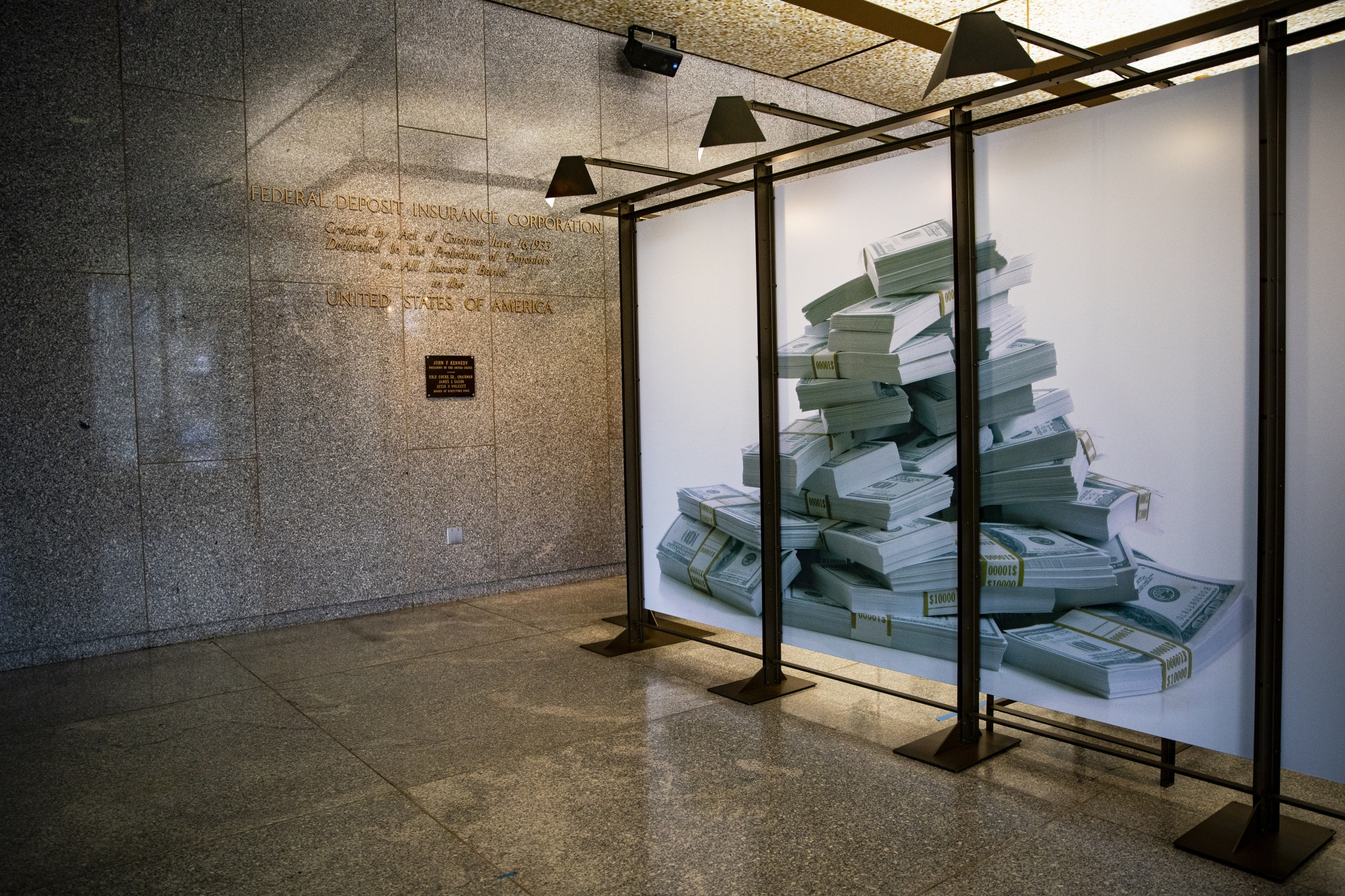 The lobby of the Federal Deposit Insurance Corp. (FDIC) headquarters in Washington, DC.