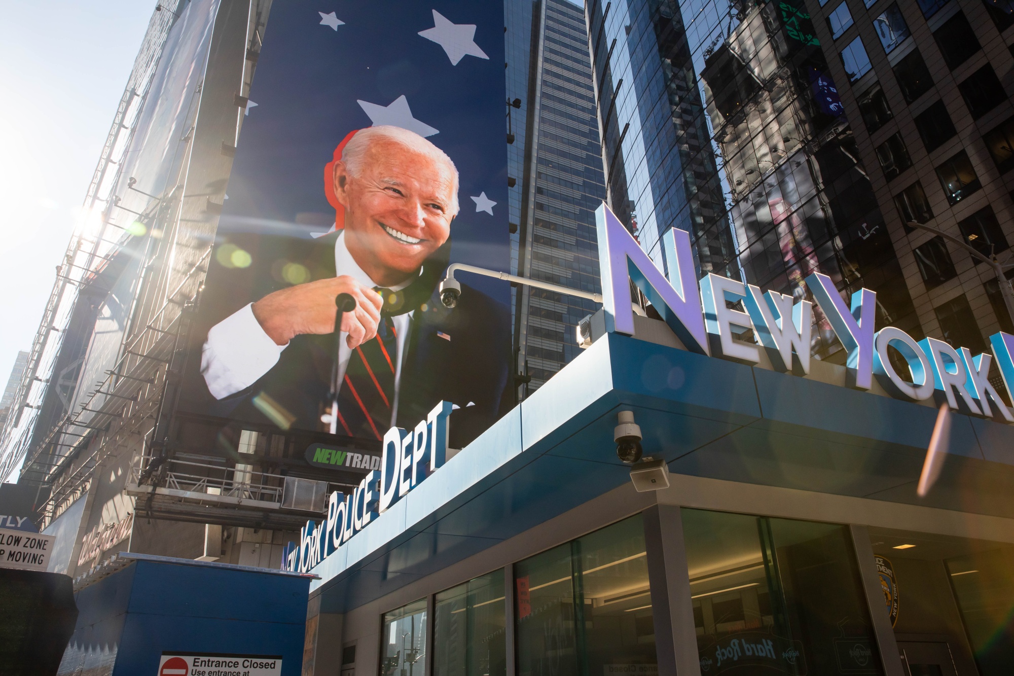 Joe Biden on a display in the Times Square neighborhood of New York City. 