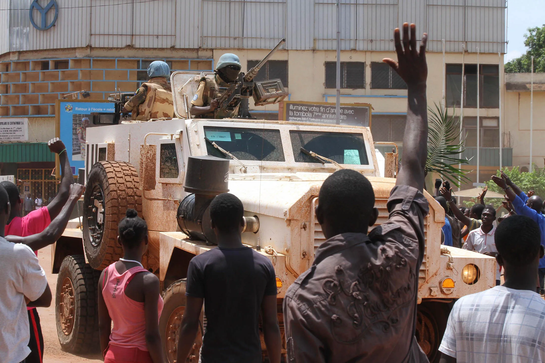 Demonstrators gather in Bangui on Sept. 28, 2015.
