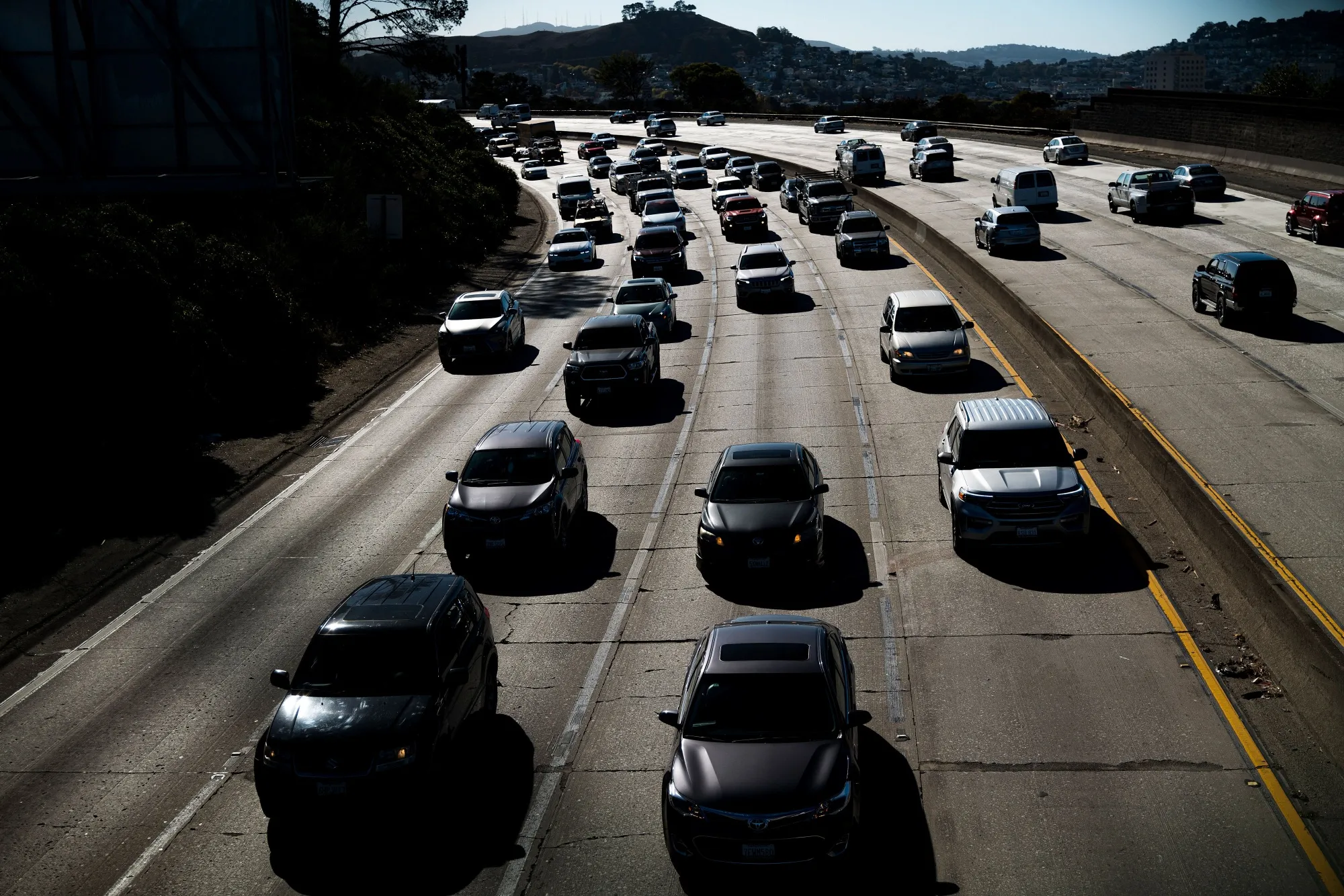 Traffic travels on a highway.