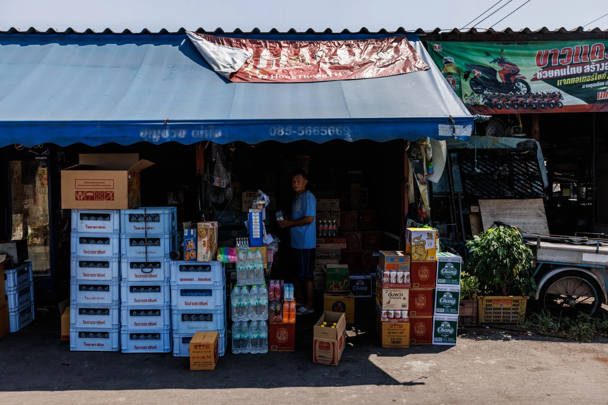 Boxes of soda and beer&nbsp;for sale at a shop in Bangkok, Thailand.