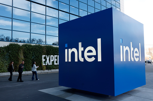 SANTA CLARA, CALIFORNIA - JANUARY 22: The Intel logo is displayed on a sign in front of Intel headquarters on January 22, 2026 in Santa Clara, California. Intel will report fourth-quarter earnings today after the closing bell. (Photo by Justin Sullivan/Getty Images)