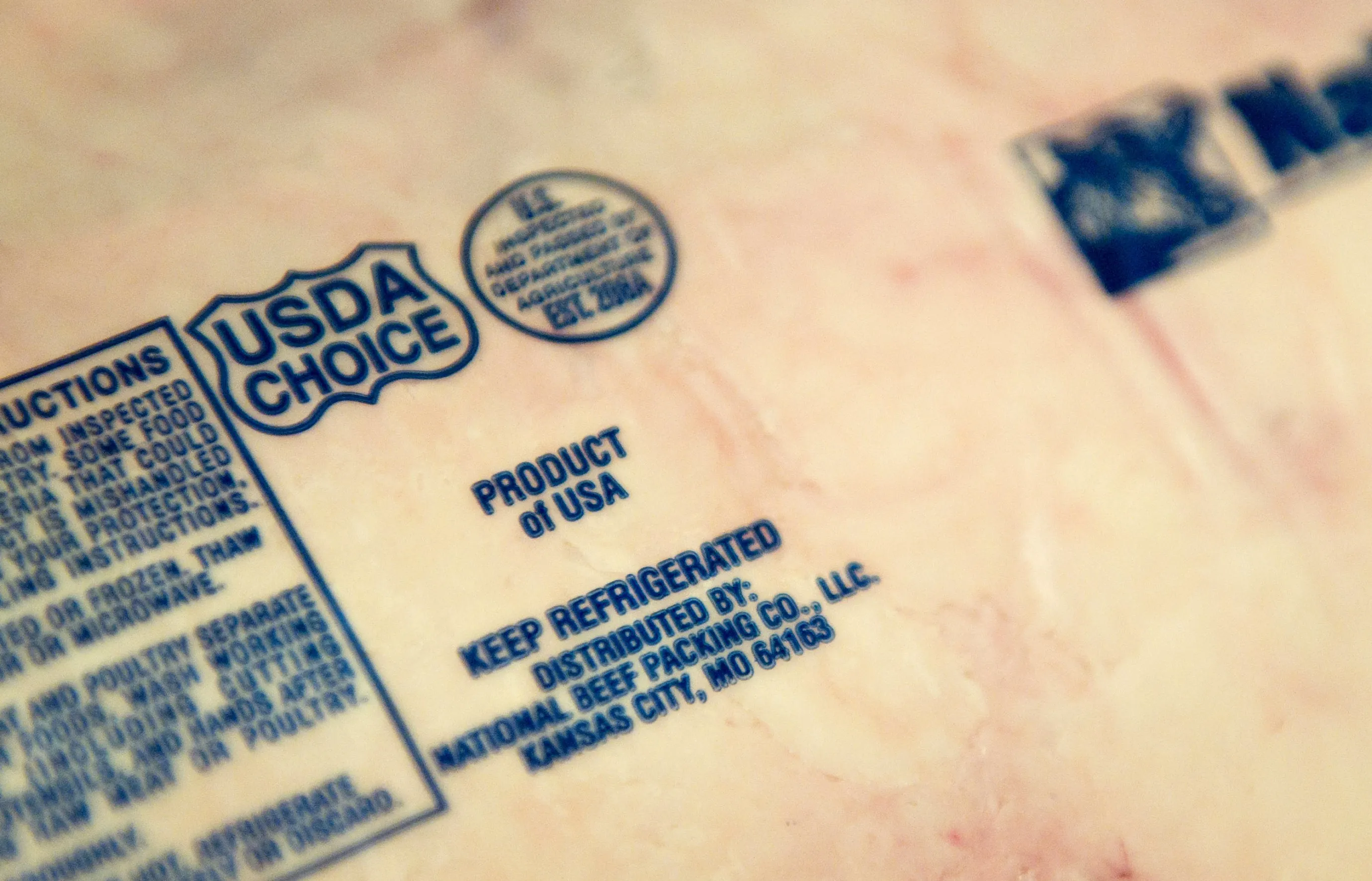 A product of the USA label on the wrapping of a piece of beef in Wyanet, Illinois.