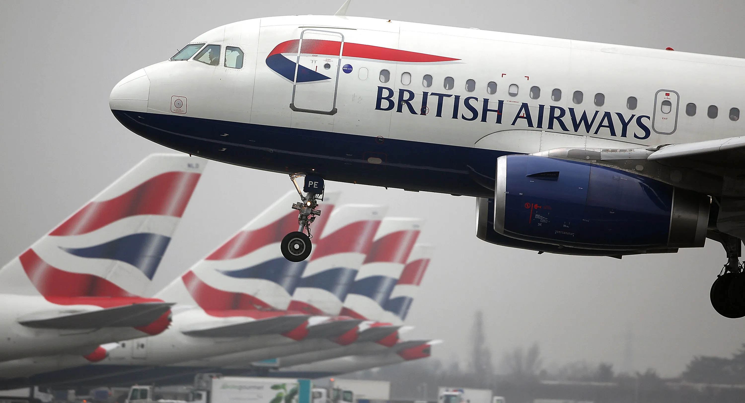 A British Airways airplane comes into land at Terminal 5 at Heathrow airport in London.