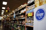 Signage is displayed inside a Kroger Co. grocery store in Louisville, Kentucky, U.S., on Wednesday, June 14, 2017. Kroger Co. is scheduled to release earnings on June 15.
