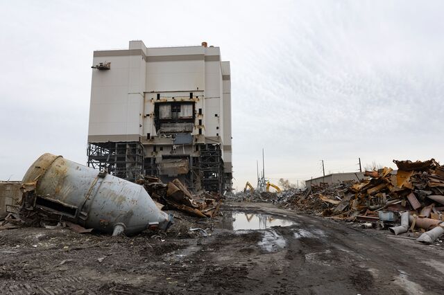 The Logan Generating Plant is pictured being demolished in Swedesboro, New Jersey, US, on Tuesday, Nov. 15, 2022. 