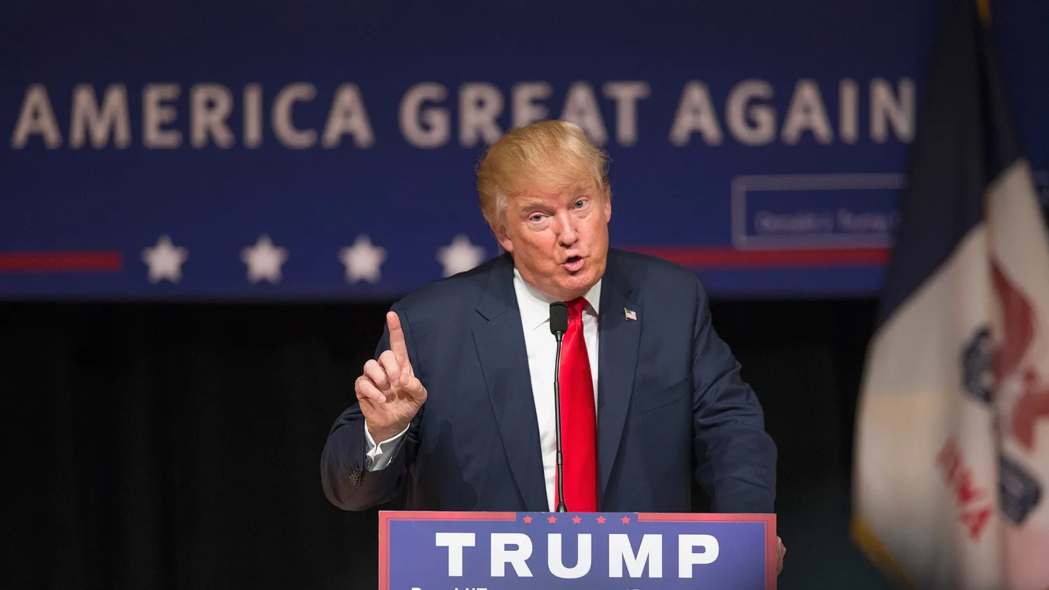 Republican presidential candidate Donald Trump speaks on Oct. 21, 2015, in Burlington, Iowa.
