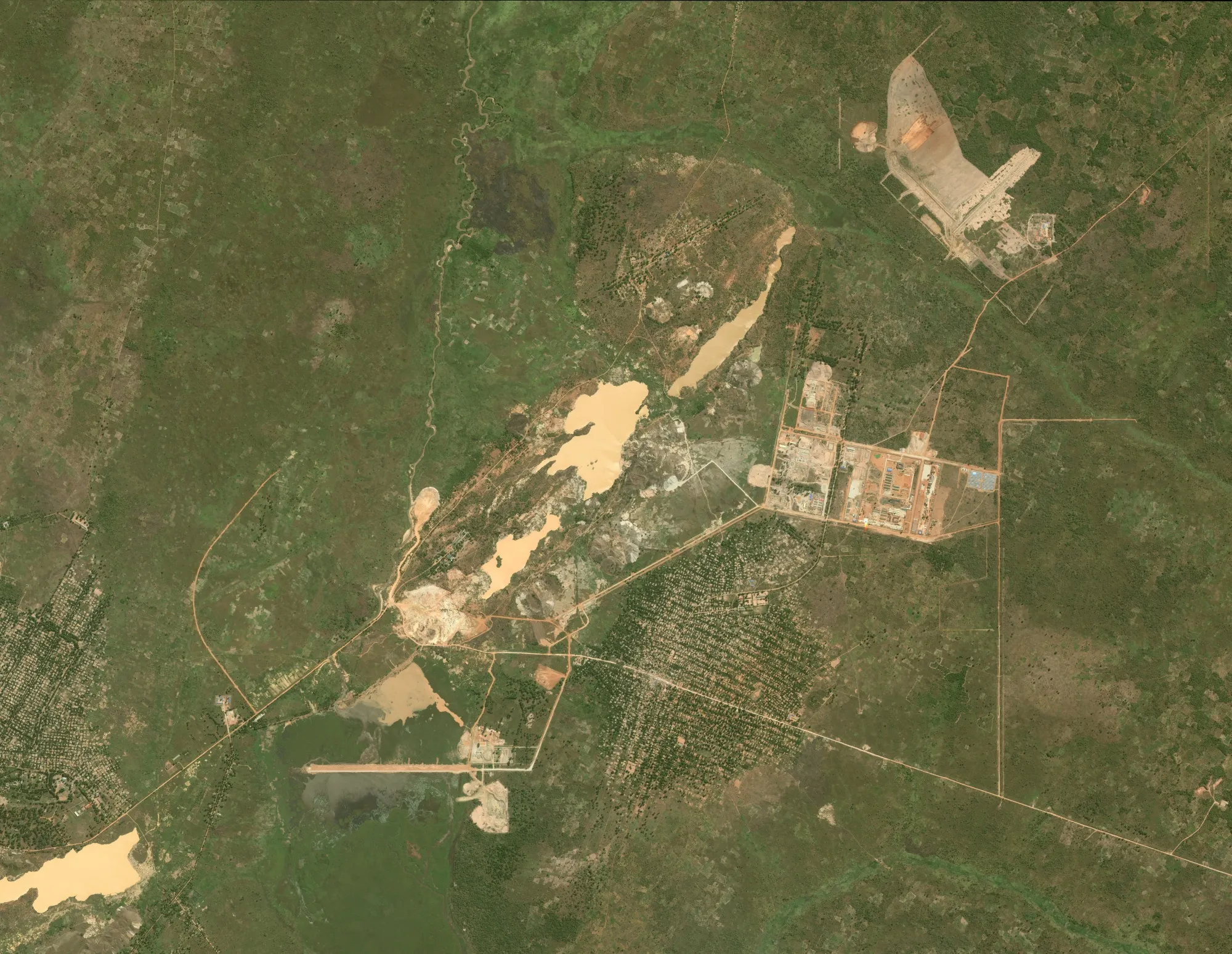 Maxar satellite image showing infrastructure and operational activity at the Manono lithium mine in the&nbsp;Democratic Republic of Congo.
