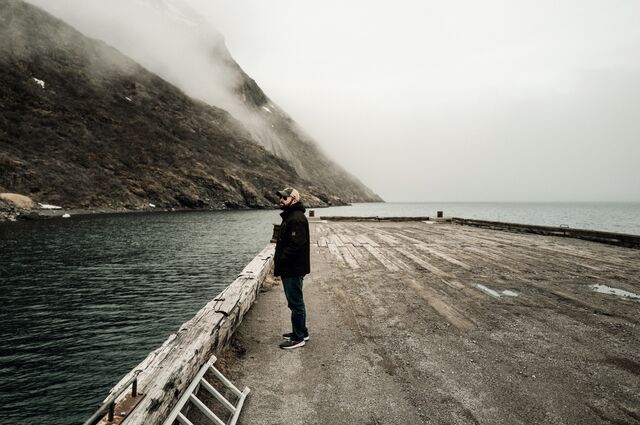 Drew Horn at the marina in Narsarsuaq, the key hub for summer vacationers to catch a boat or helicopter ride to more scenic nearby Greenlandic towns.