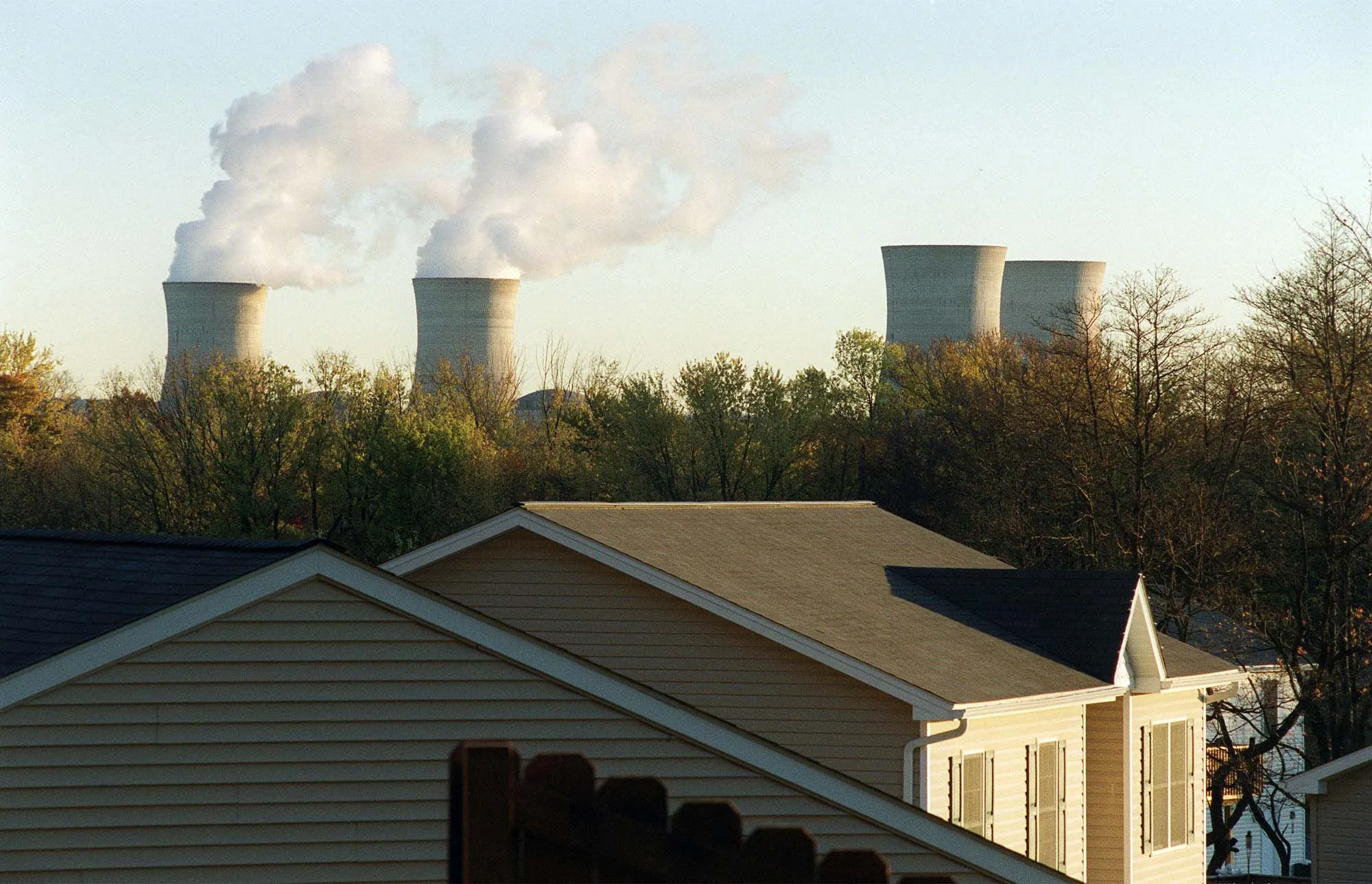 The Three Mile Island nuclear power plant towers in Goldsboro, Pennsylvania.