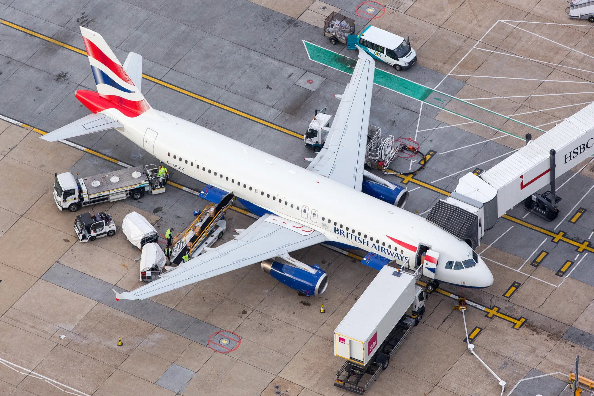 Luggage is loaded onto a British Airways passenger aircraft at London Gatwick airport in Crawley, UK.