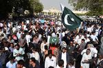 Employees of Pakistan International Airlines march during a protest in Karachi on Feb. 2.