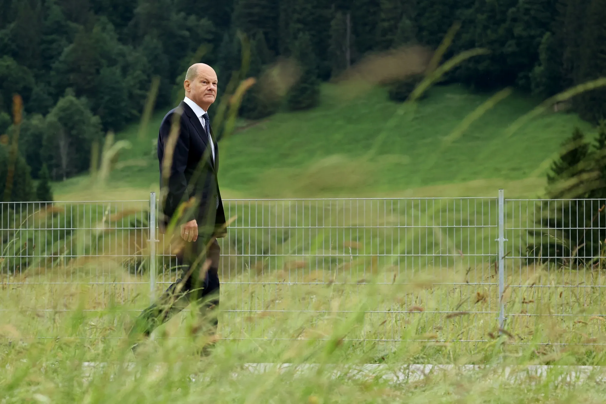 Olaf Scholz departs following his closing news conference on the final day of the G-7 summit in Elmau, Germany, on June 28.
