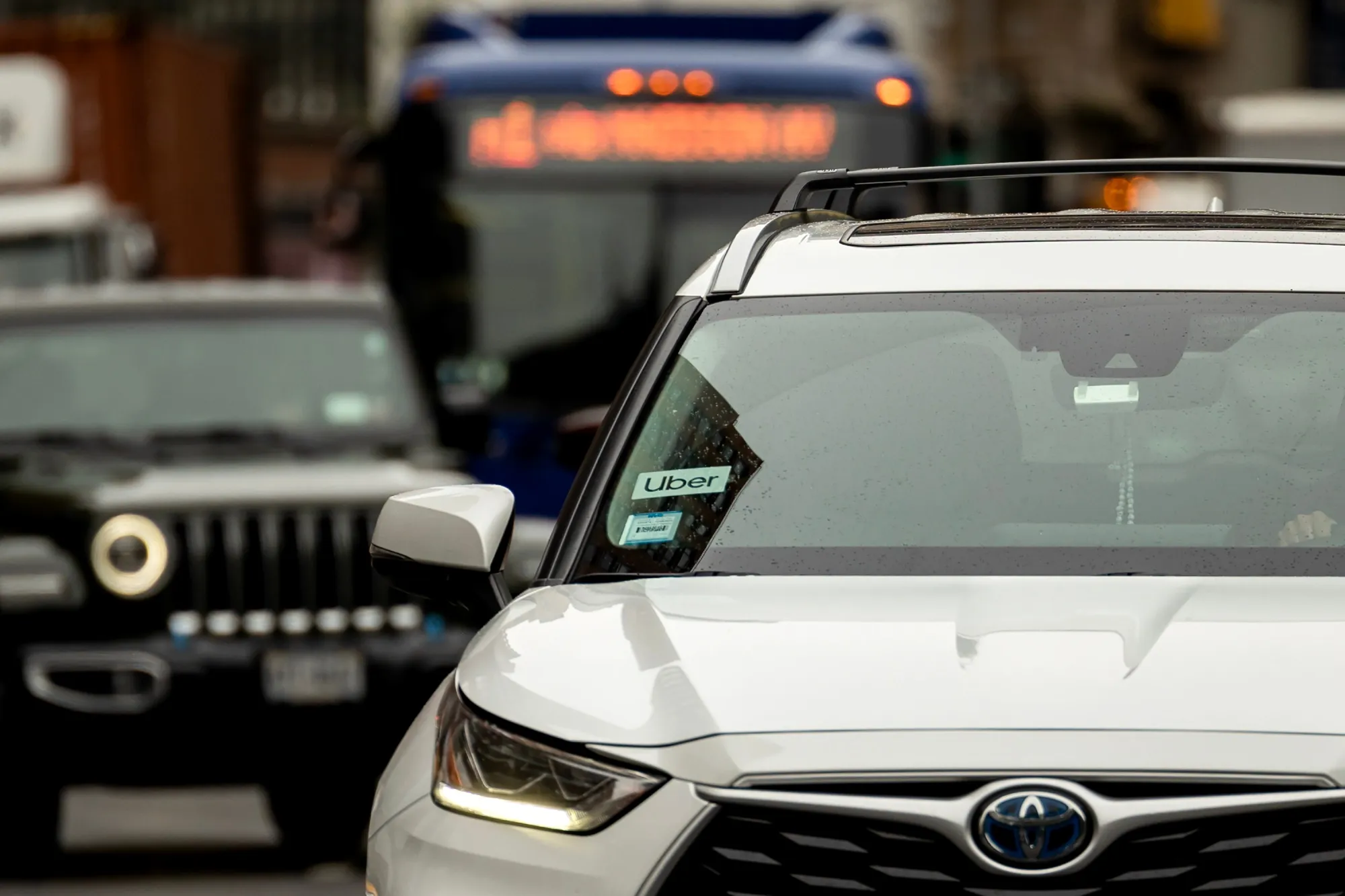 Uber signage on a vehicle in New York.
